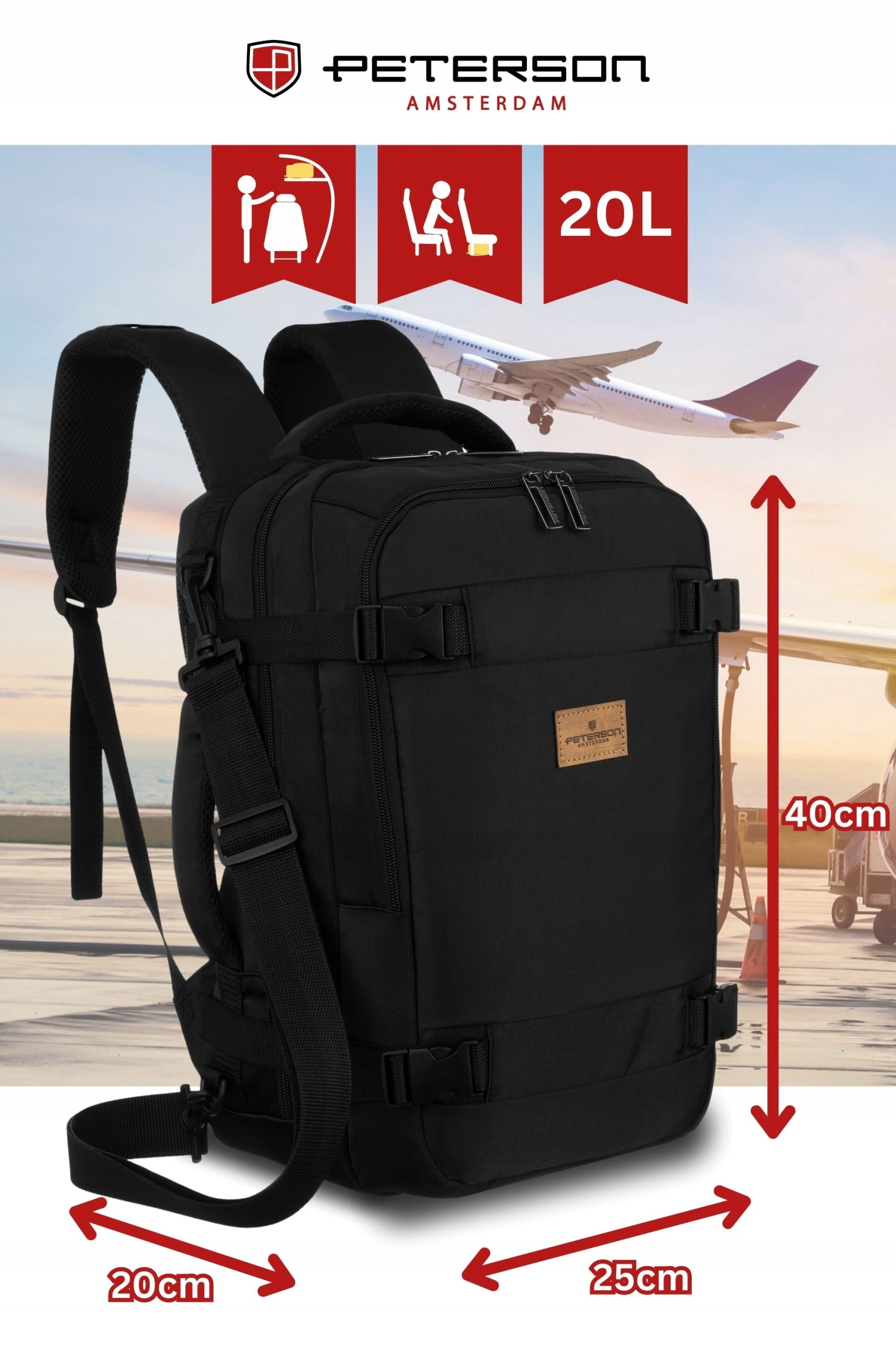 KELIONINĖ RANKINĖ Į RYANAIR LĖKTUVĄ 40X20X25 RANKINIS BAGAŽAS LENGVAS PETERSON