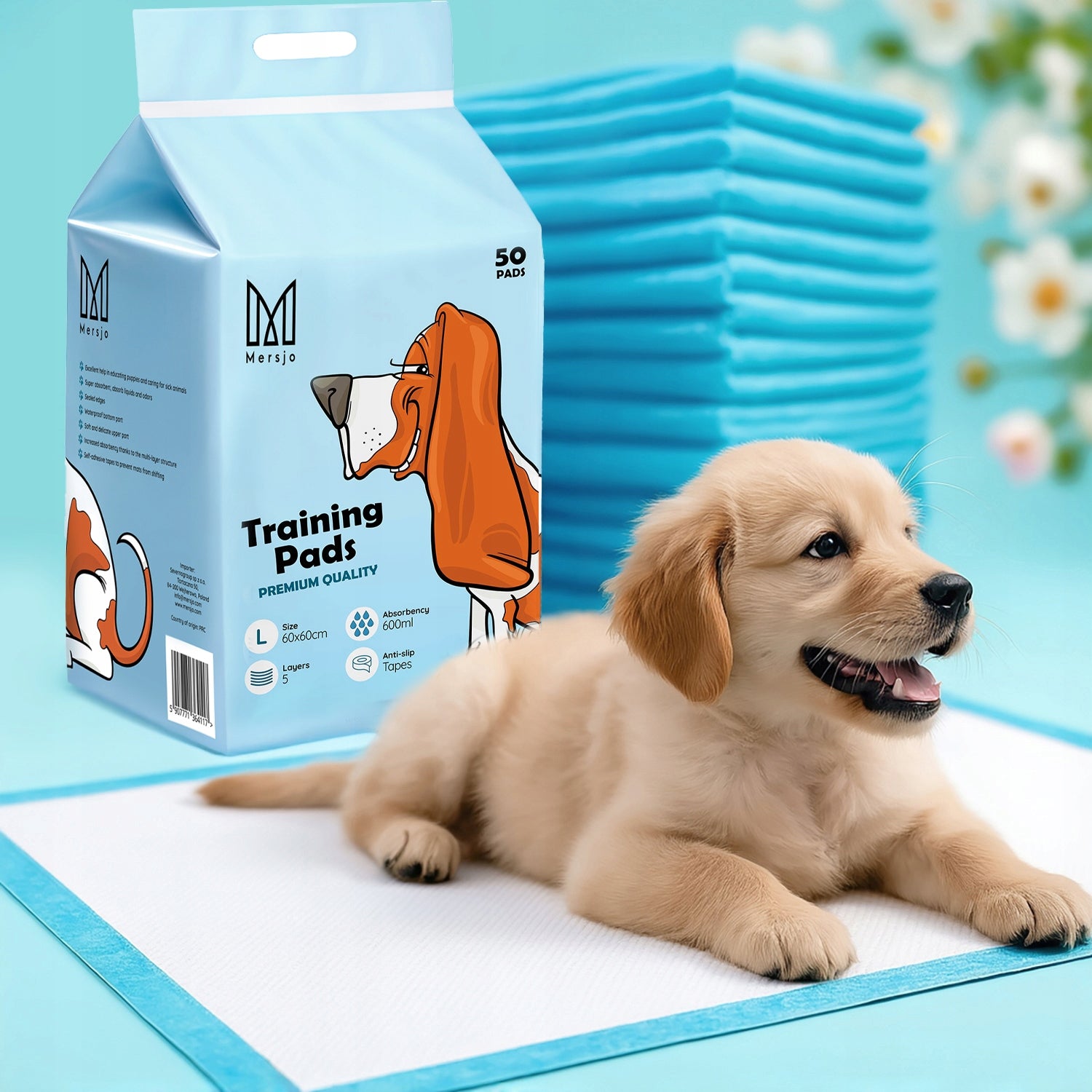 Sugiamontys kilimėliai šunims, sugeriantys šlapimą, mokymosi šlapintis Mersjo 60x60 50 vnt.