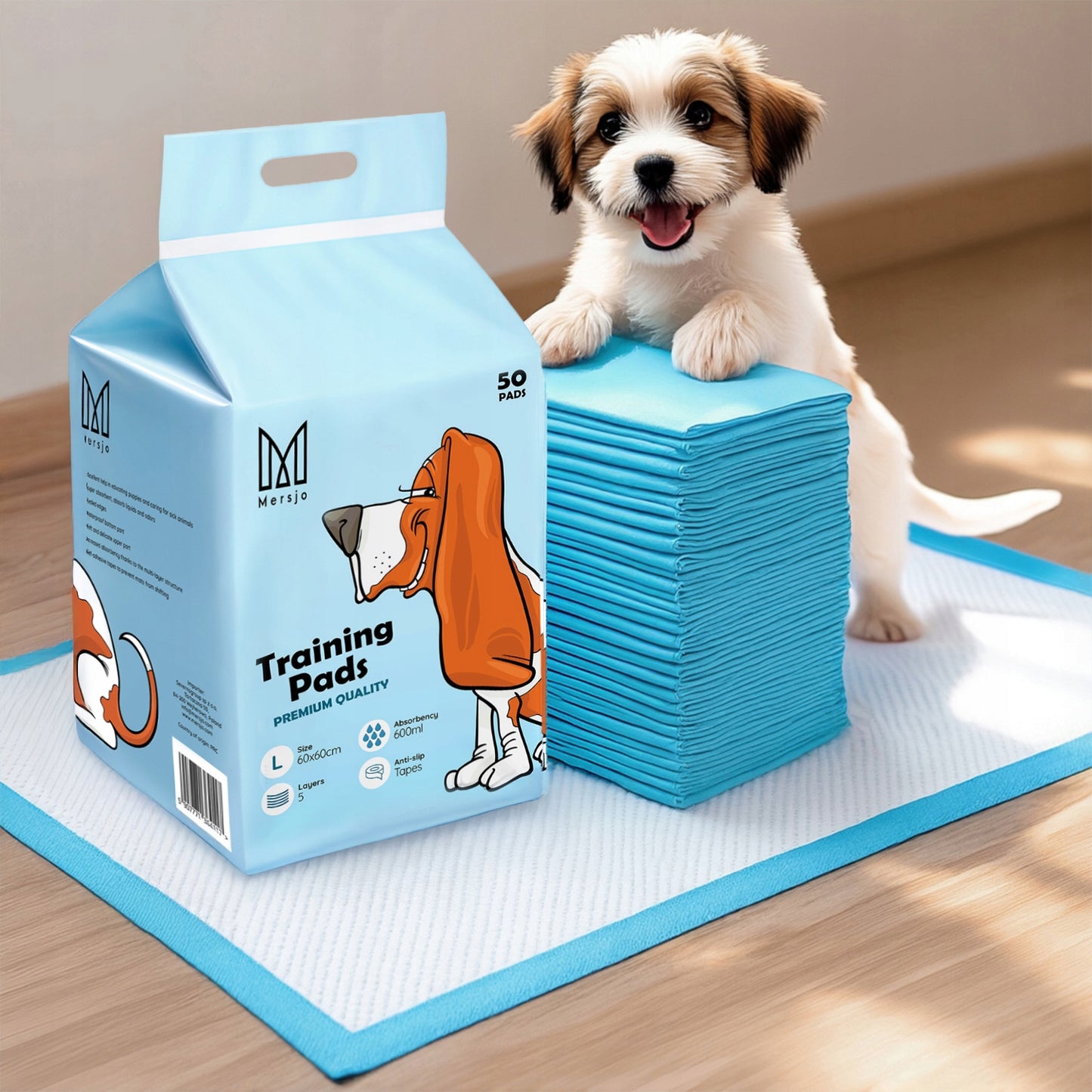 Sugiamontys kilimėliai šunims, sugeriantys šlapimą, mokymosi šlapintis Mersjo 60x60 50 vnt.