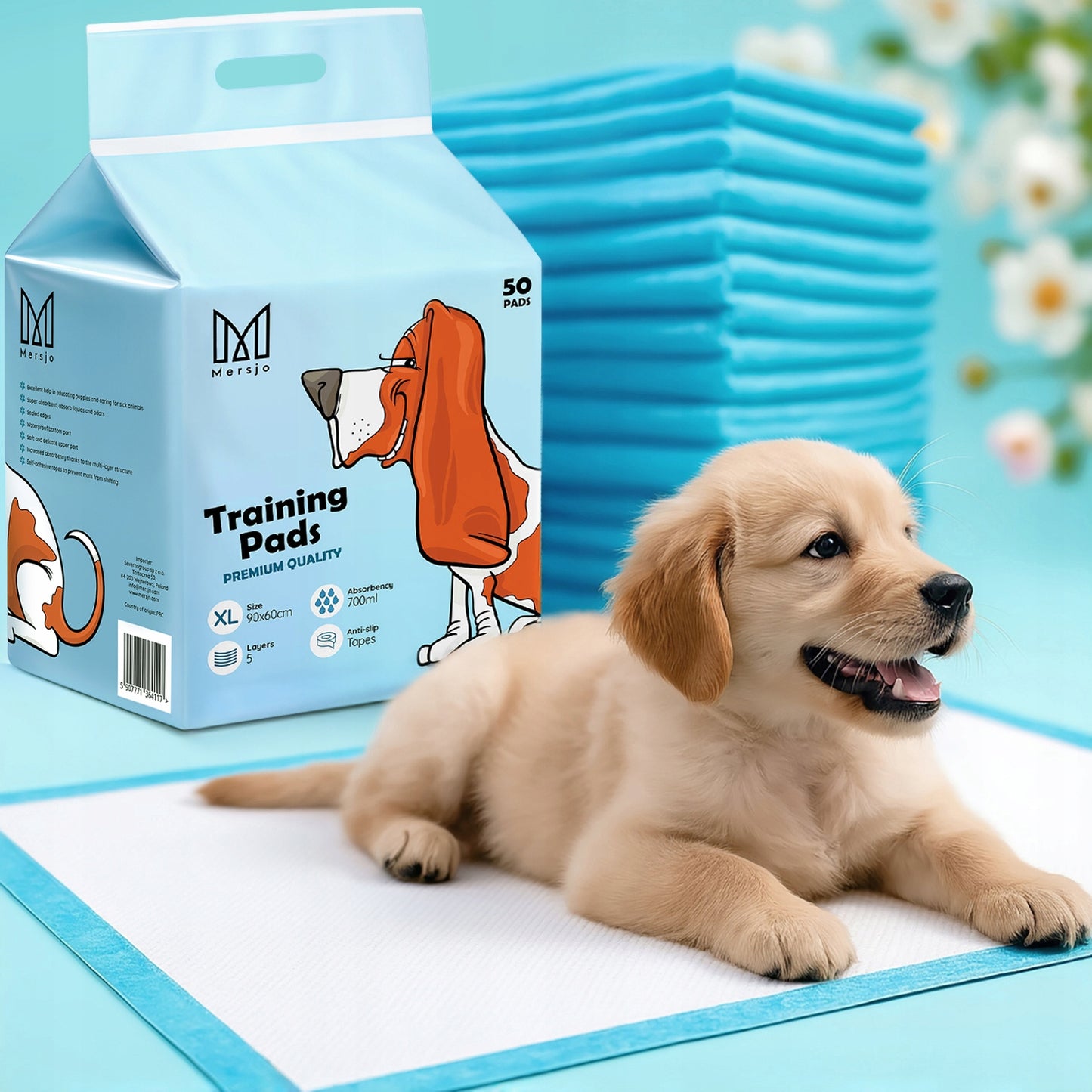 Sugiamųjų paklotų šlapimo kilimėliai šuniukams MERSJO 90x60 50 vnt.