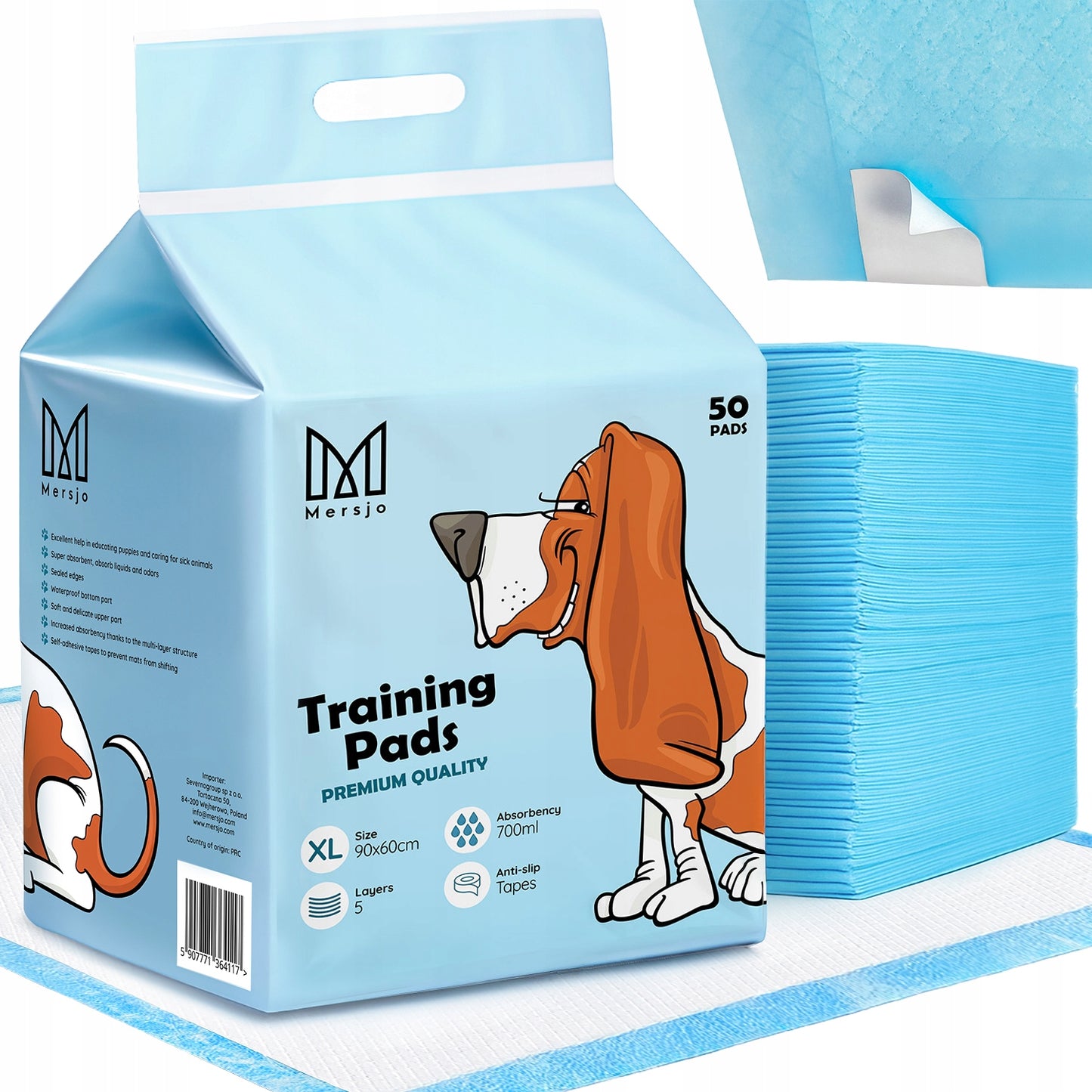 Sugiamųjų paklotų šlapimo kilimėliai šuniukams MERSJO 90x60 50 vnt.