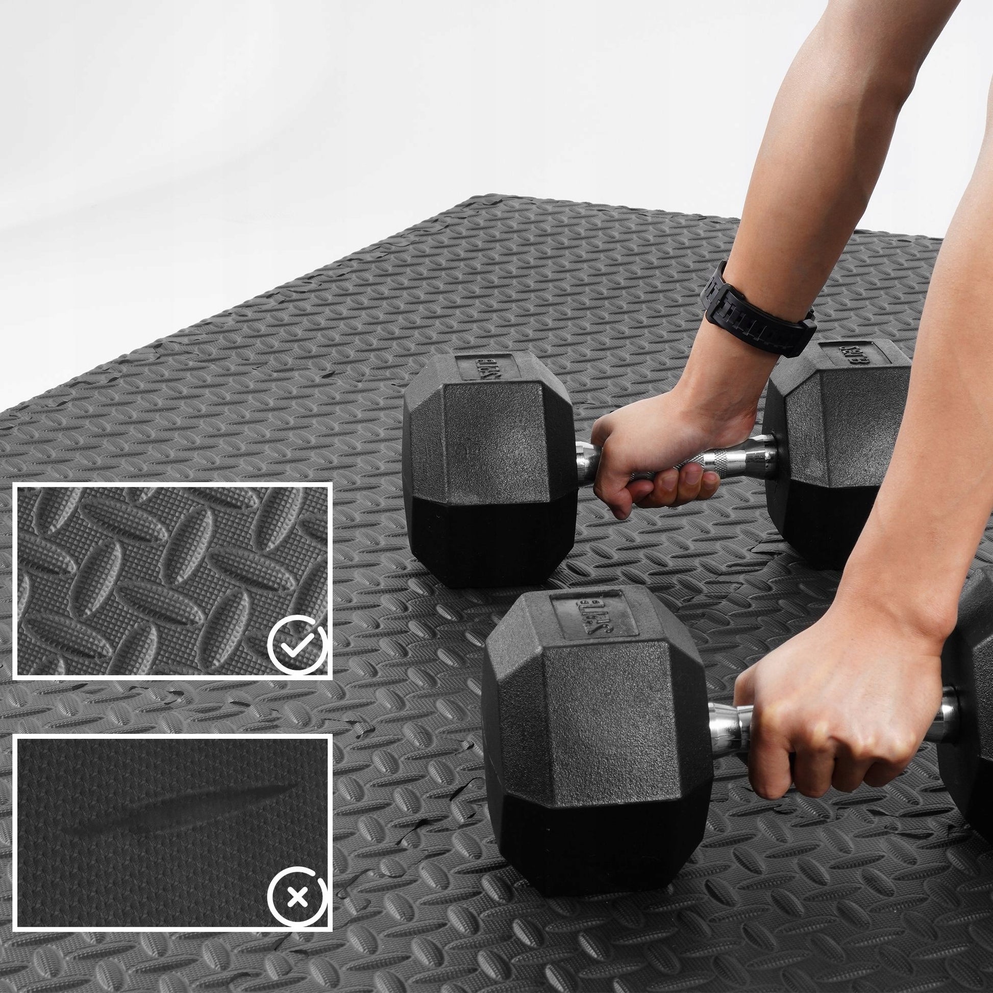 Guminės "PUZZLE" grindys sporto salėms, kilimėlis po įranga, apsauginis, juodas 1,2x1,8m