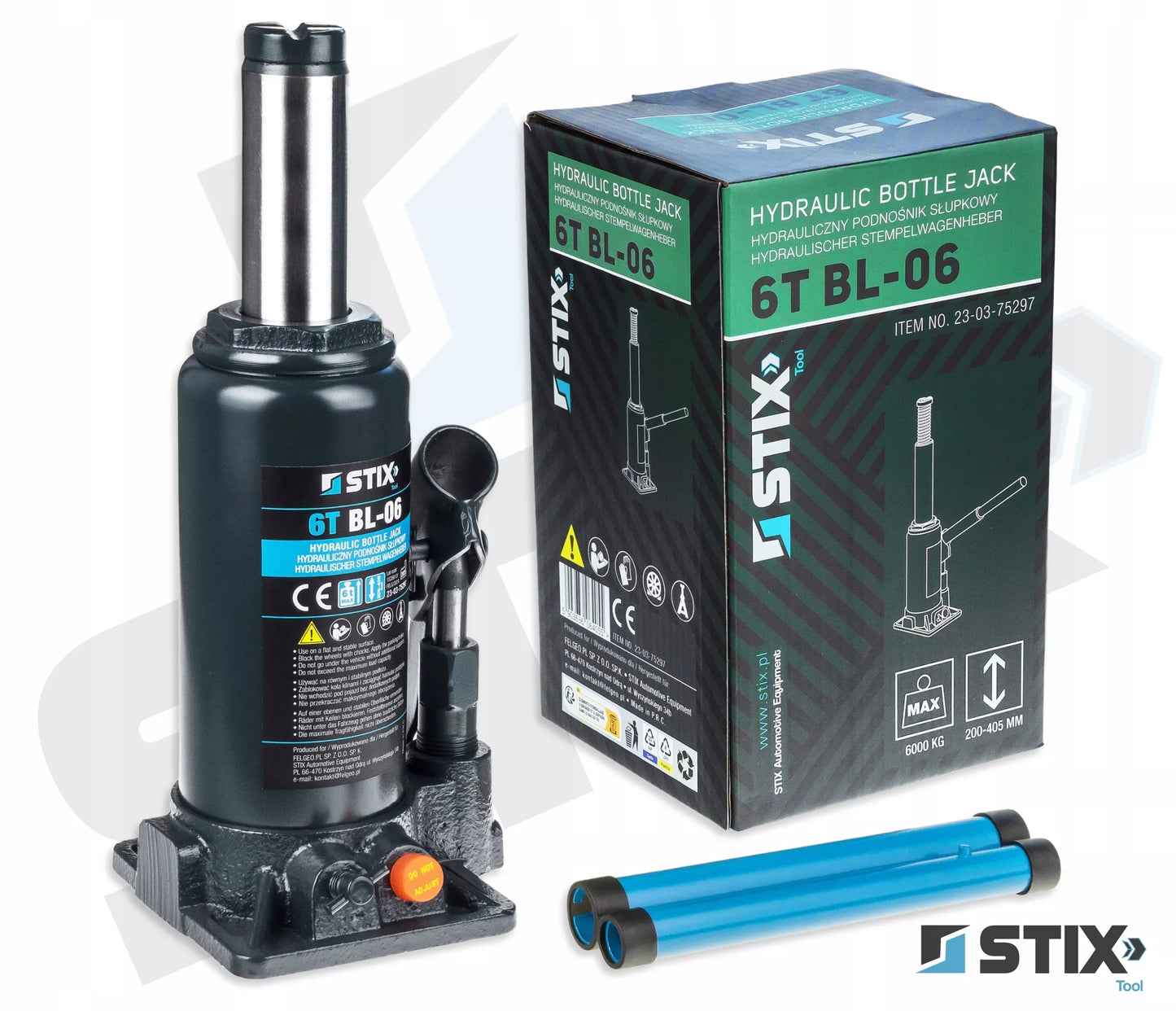 Stulpinių keltuvų 6T 200-405mm butelinis dviejų pakopų domkratas BL-06 STIX