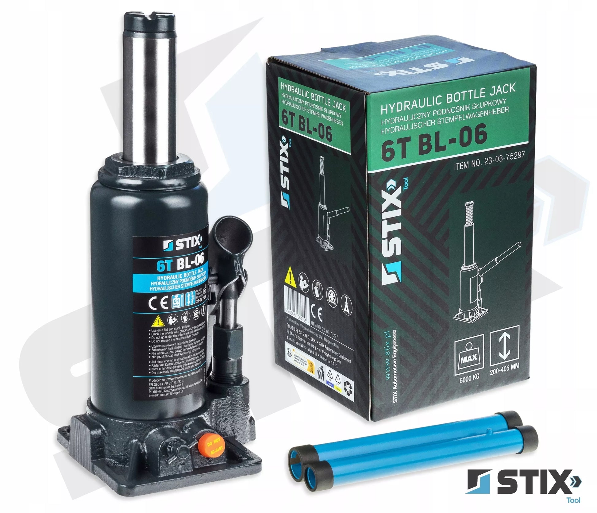 Stulpinių keltuvų 6T 200-405mm butelinis dviejų pakopų domkratas BL-06 STIX
