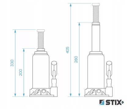 Stulpinių keltuvų 6T 200-405mm butelinis dviejų pakopų domkratas BL-06 STIX