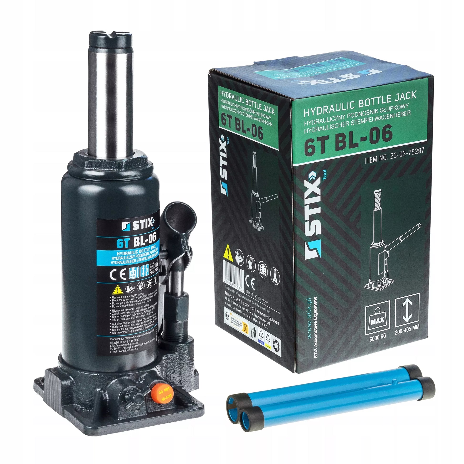 Stulpinių keltuvų 6T 200-405mm butelinis dviejų pakopų domkratas BL-06 STIX