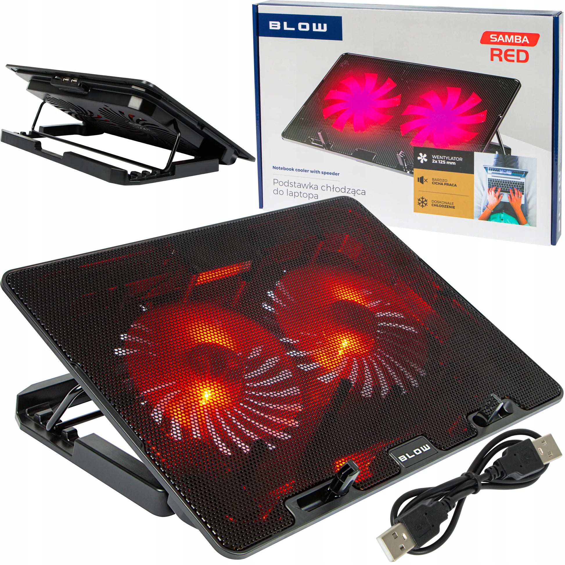 Nešiojamojo kompiuterio aušinimo stovas 12-17 colių, 2 ventiliatoriai, USB, LED raudonas