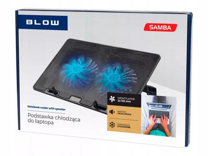 BLOW nešiojamojo kompiuterio aušinimo padas 12-17 colių su LED, reguliuojamas, 2 ventiliatoriai, USB