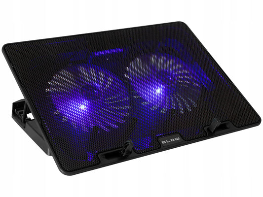 BLOW nešiojamojo kompiuterio aušinimo padas 12-17 colių su LED, reguliuojamas, 2 ventiliatoriai, USB