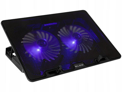 BLOW nešiojamojo kompiuterio aušinimo padas 12-17 colių su LED, reguliuojamas, 2 ventiliatoriai, USB