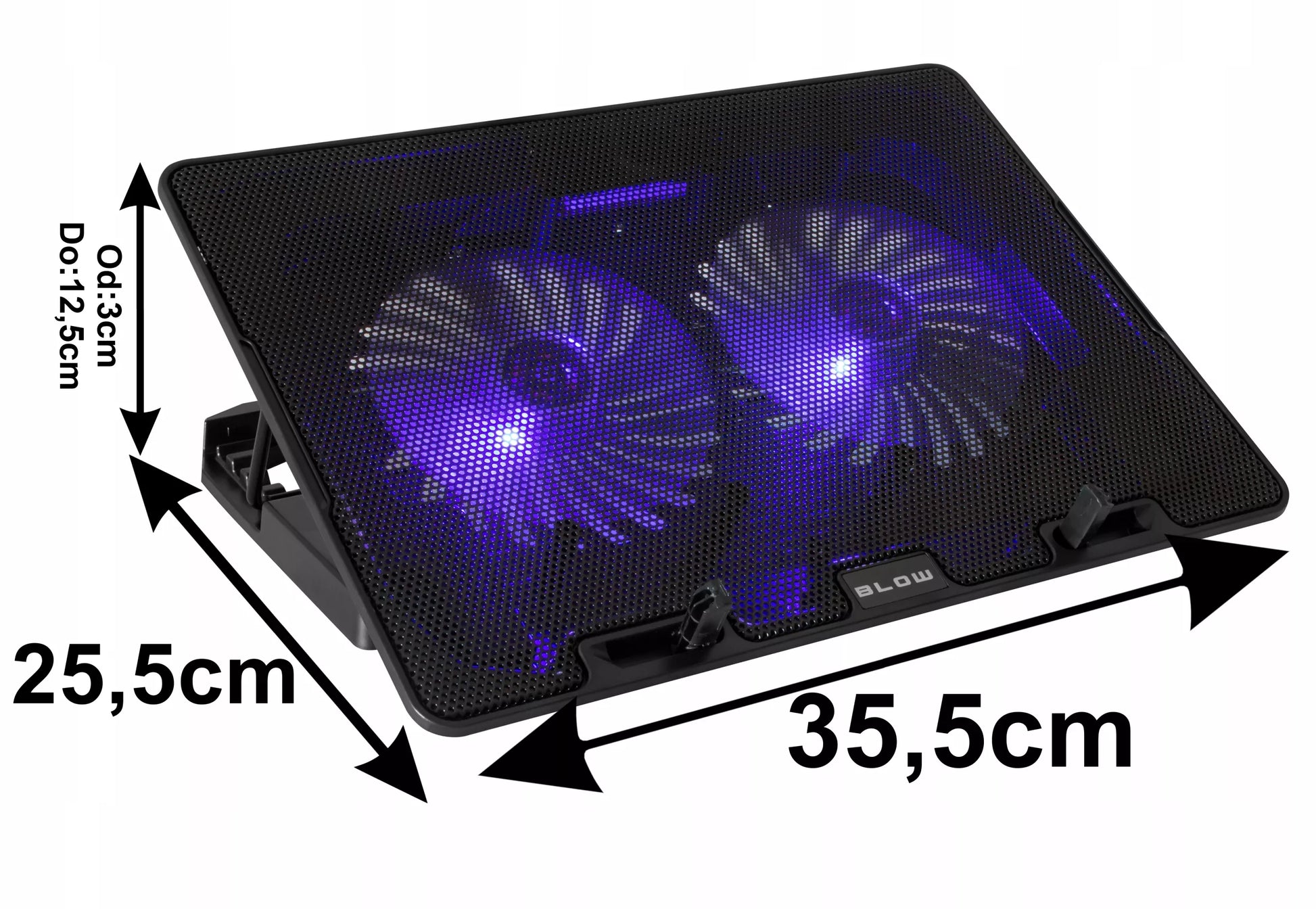 BLOW nešiojamojo kompiuterio aušinimo padas 12-17 colių su LED, reguliuojamas, 2 ventiliatoriai, USB