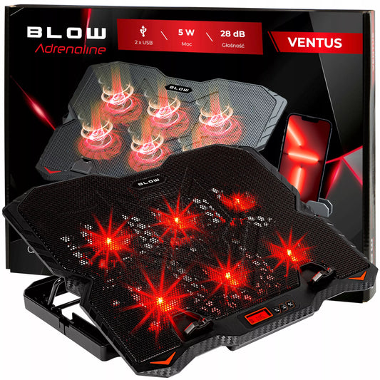 Nešiojamojo kompiuterio aušinimo stovas 15,6' žaidimams, didelis, LED, USB šakotuvas