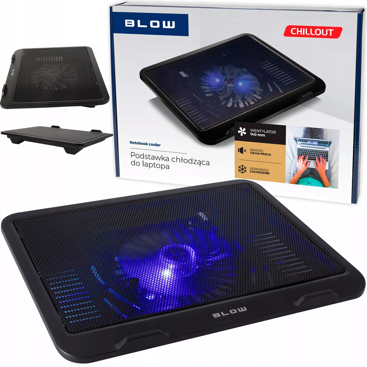 BLOW nešiojamojo kompiuterio aušinimo stovas 140 mm LED USB