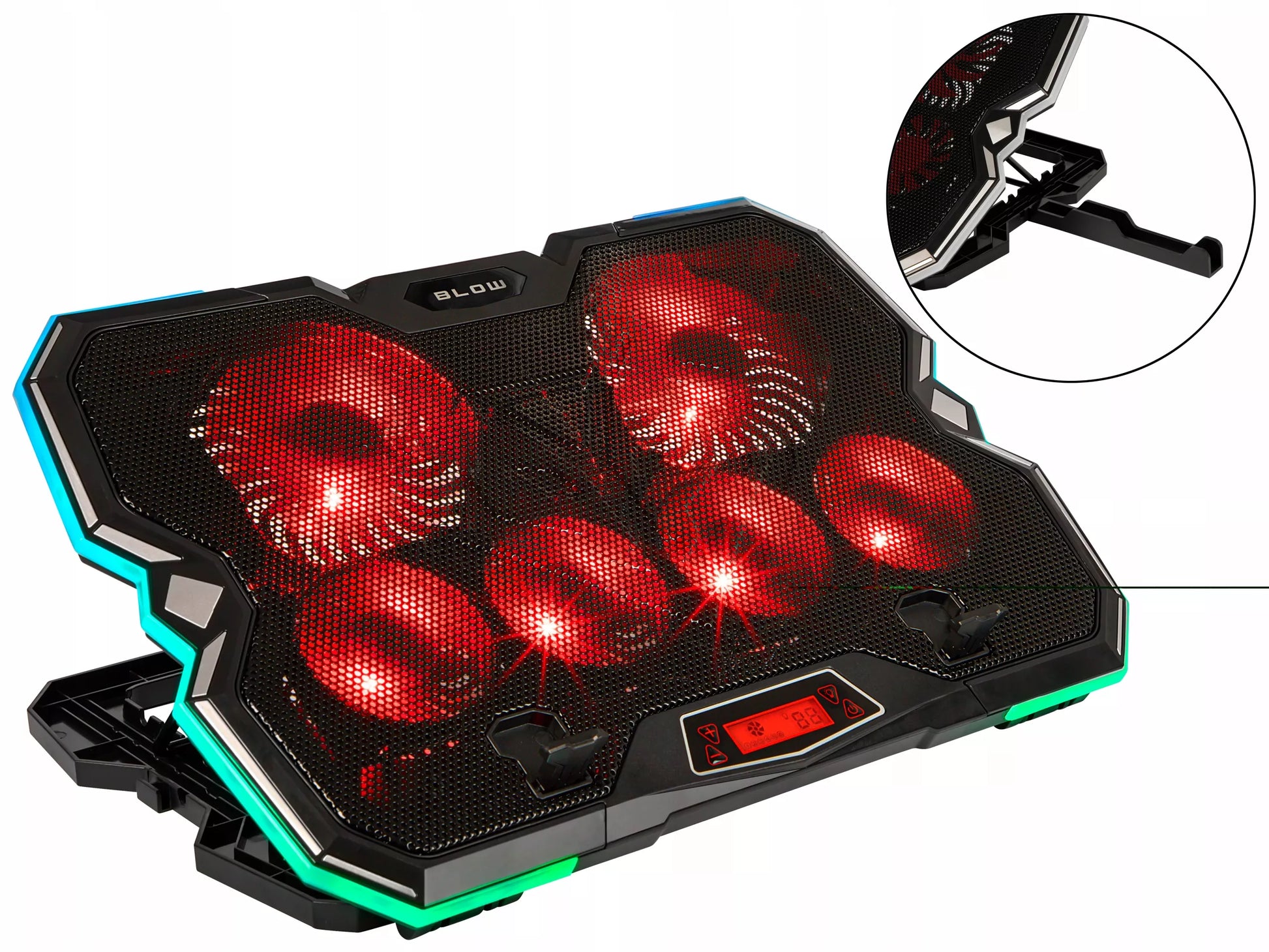 Reguliuojamas nešiojamojo kompiuterio aušinimo stovas 9-17'' LED RGB 2x USB