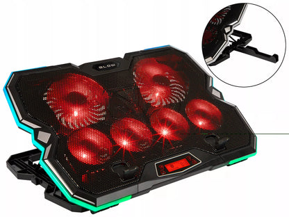 Reguliuojamas nešiojamojo kompiuterio aušinimo stovas 9-17'' LED RGB 2x USB
