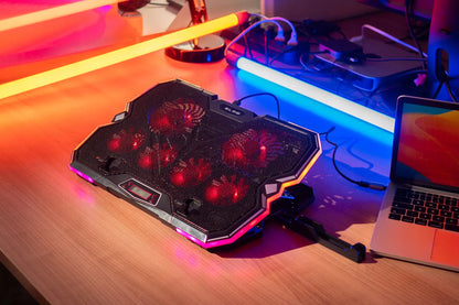 Reguliuojamas nešiojamojo kompiuterio aušinimo stovas 9-17'' LED RGB 2x USB