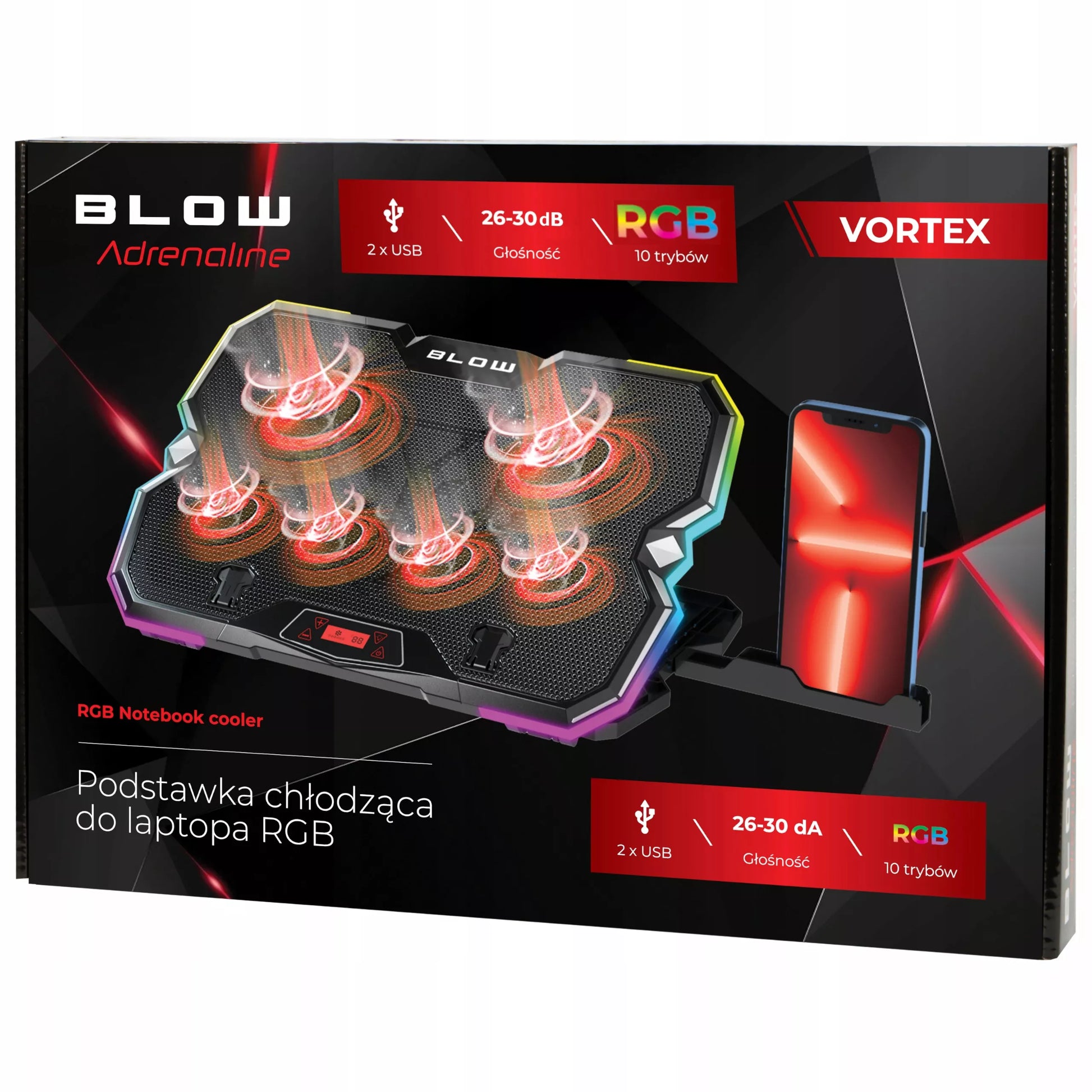 Reguliuojamas nešiojamojo kompiuterio aušinimo stovas 9-17'' LED RGB 2x USB