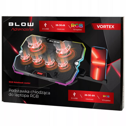 Reguliuojamas nešiojamojo kompiuterio aušinimo stovas 9-17'' LED RGB 2x USB