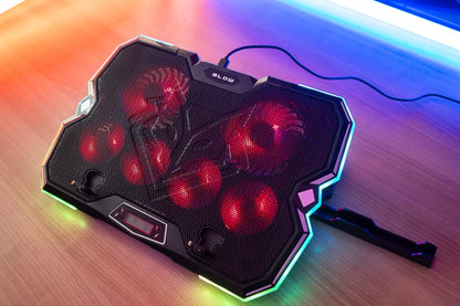 Reguliuojamas nešiojamojo kompiuterio aušinimo stovas 9-17'' LED RGB 2x USB