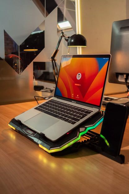 Reguliuojamas nešiojamojo kompiuterio aušinimo stovas 9-17'' LED RGB 2x USB