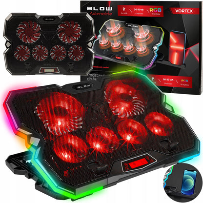 Reguliuojamas nešiojamojo kompiuterio aušinimo stovas 9-17'' LED RGB 2x USB