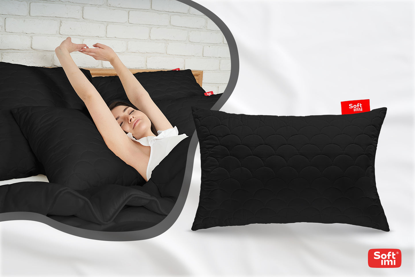 Antialerginė pagalvė 2 x 50x70 cm, miego komplektas, dygsniuota, juoda, Lenkija