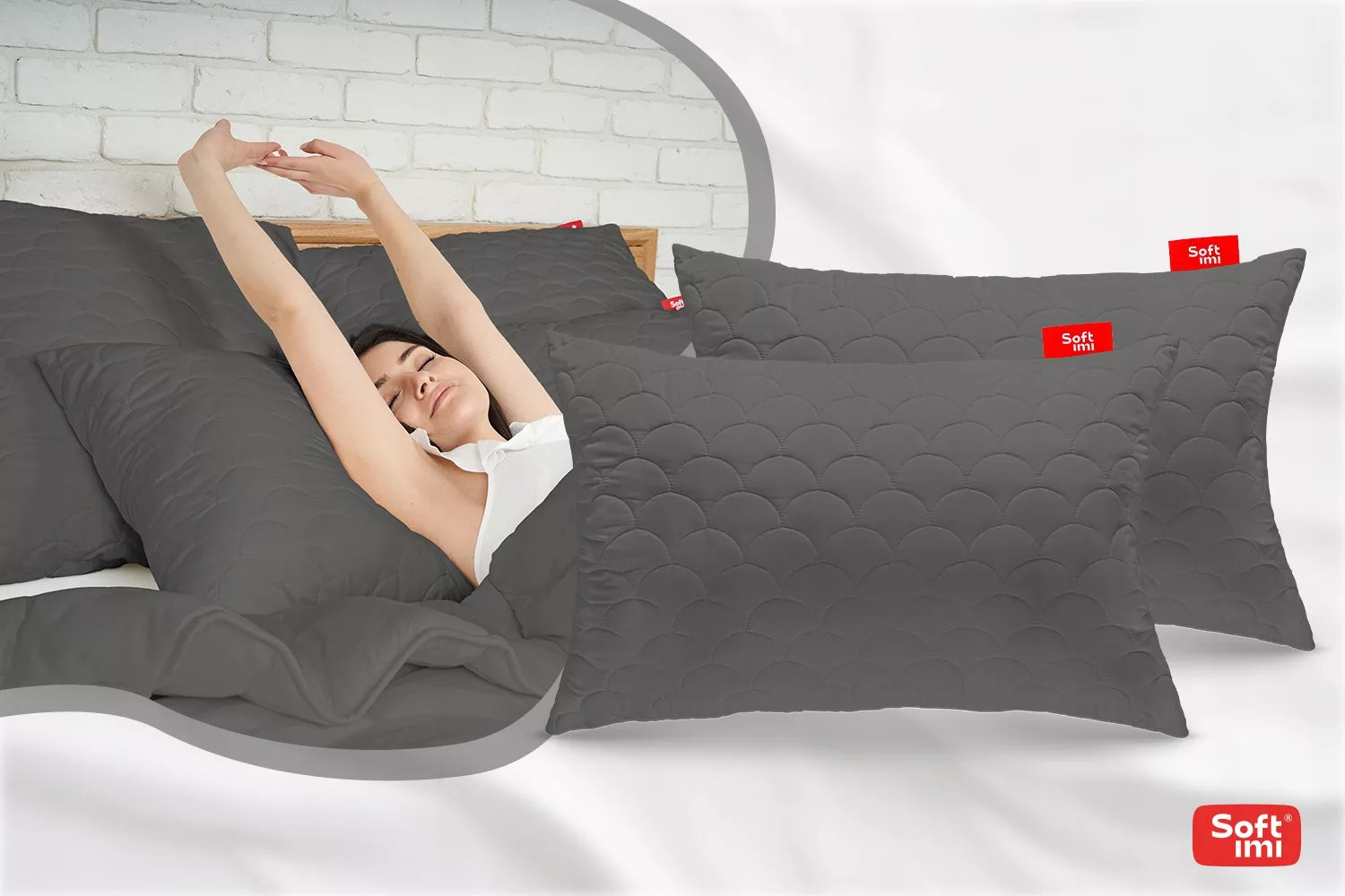 Antialerginė pagalvė 2x50x70cm miego komplektas dygsniuota pilka iš Lenkijos