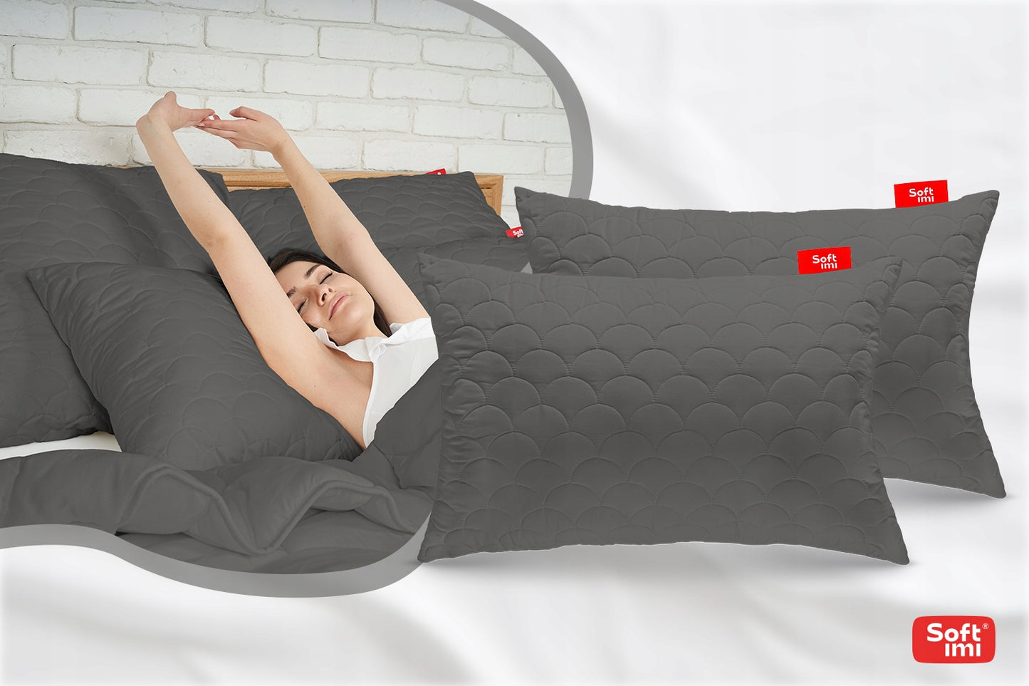 Antialerginė pagalvė 2x50x70cm miego komplektas dygsniuota pilka iš Lenkijos