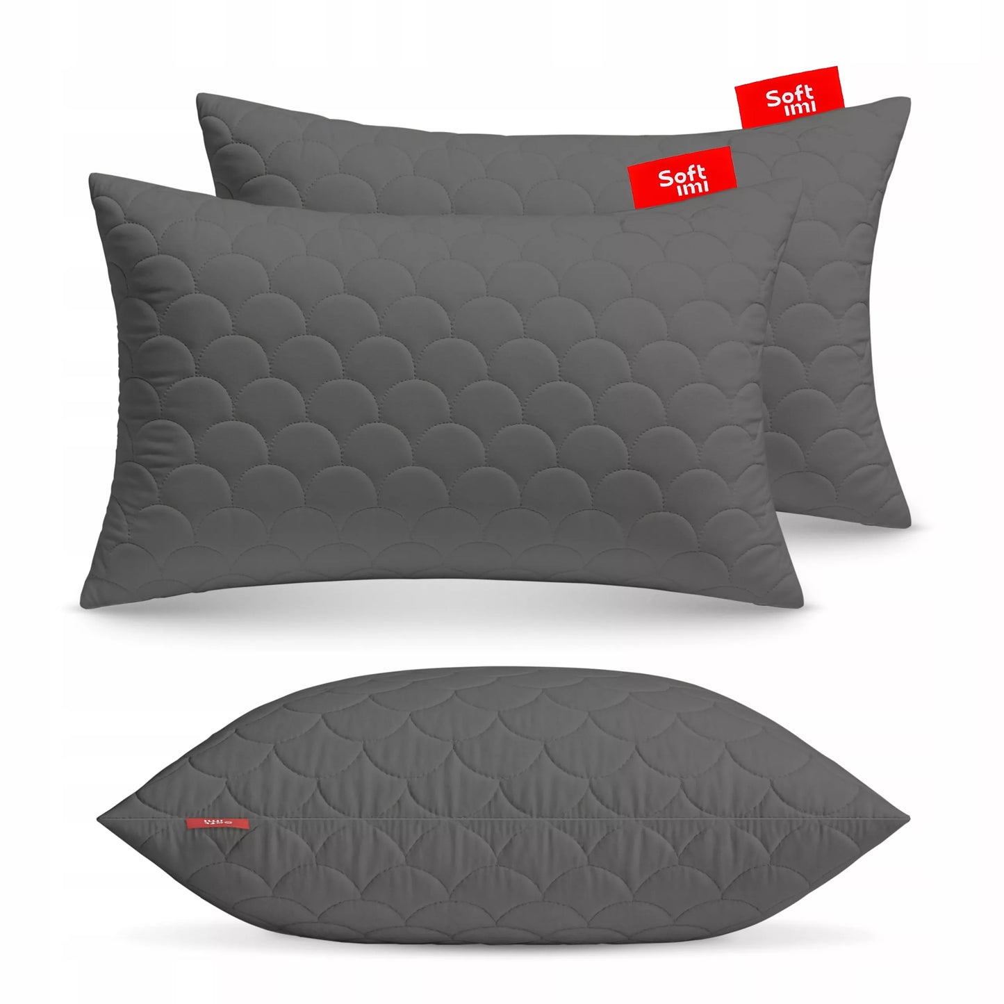 Antialerginė pagalvė 2x50x70cm miego komplektas dygsniuota pilka iš Lenkijos