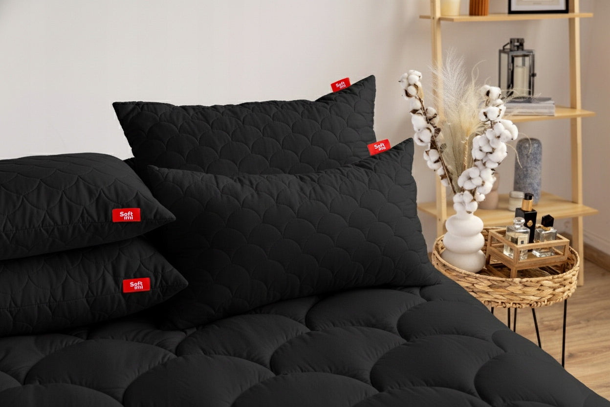 Antialerginė pagalvė 2x70x80 cm Miego komplektas Dygsniuota Juoda Lenkiška