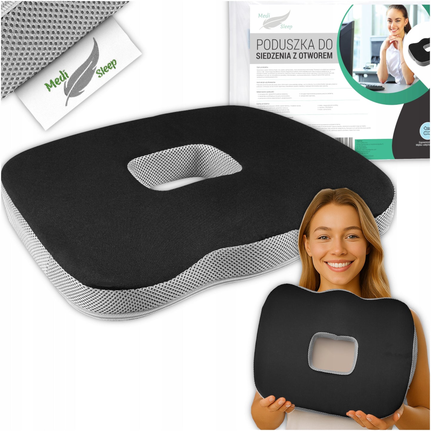 Ortopedinė pagalvėlė automobiliui, kėdei, sėdėjimui su „memory“ putomis