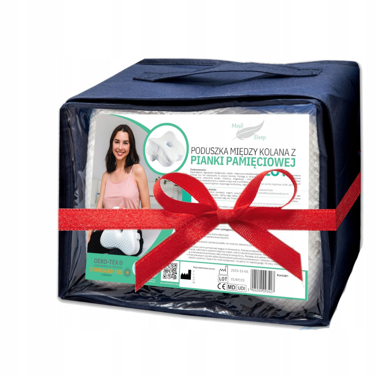 Ortopedinė miego pagalvė memory, pleištas po kojomis tarp kelių, pilka