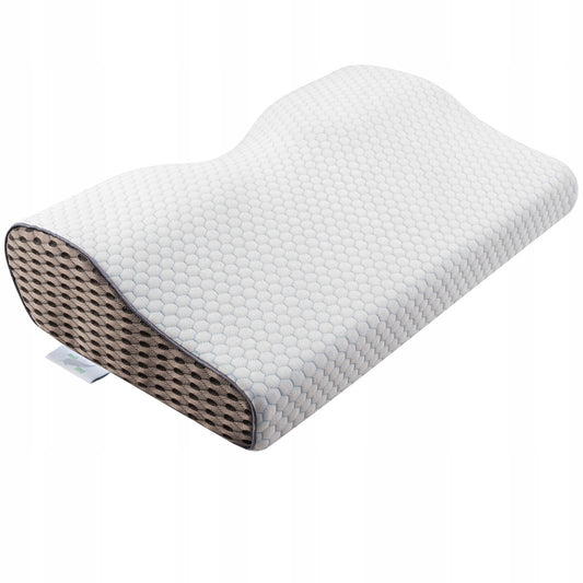 Ortopedinė pagalvė šoniniam ir pilvo miegui, profiliuota iš memory putų.