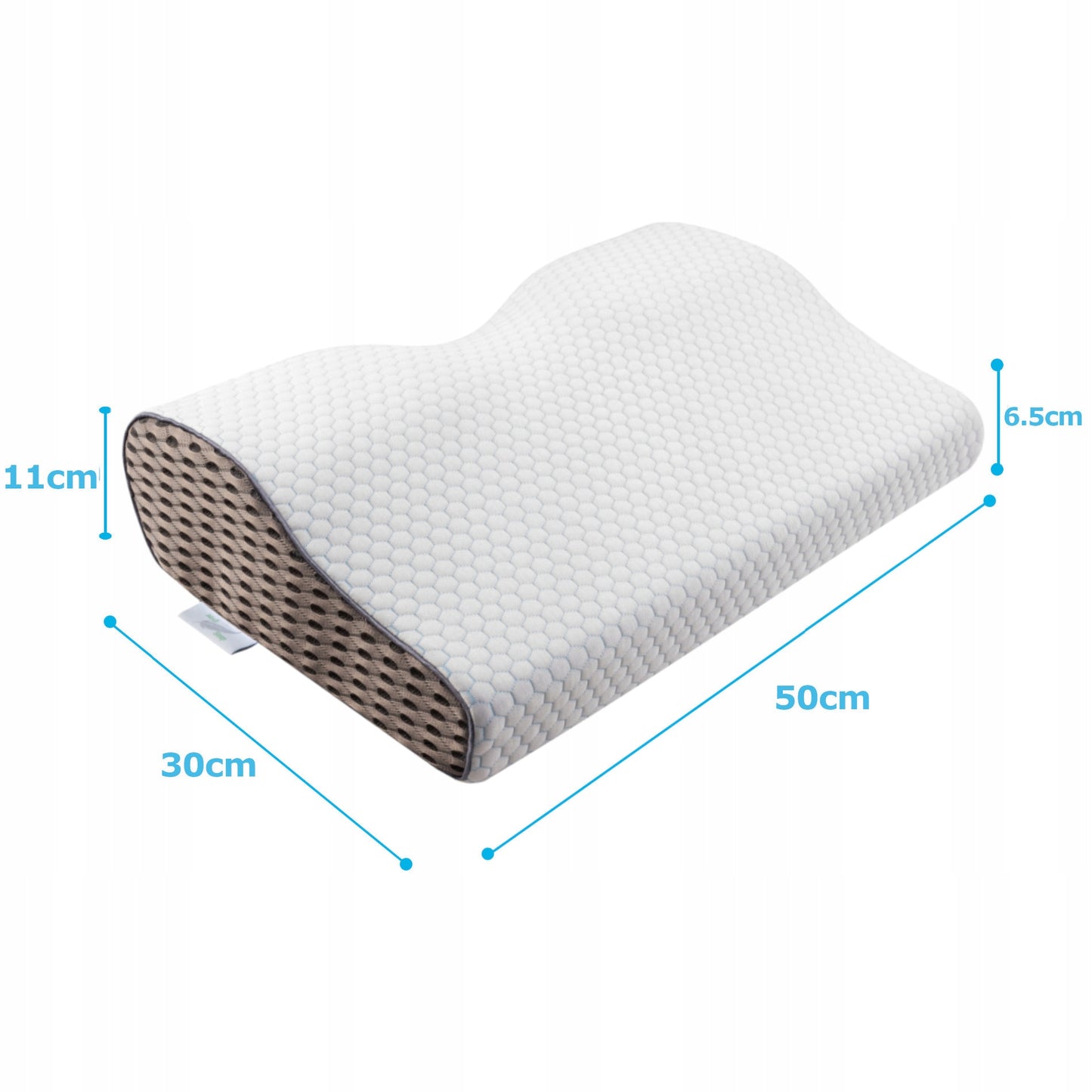 Ortopedinė pagalvė šoniniam ir pilvo miegui, profiliuota iš memory putų.