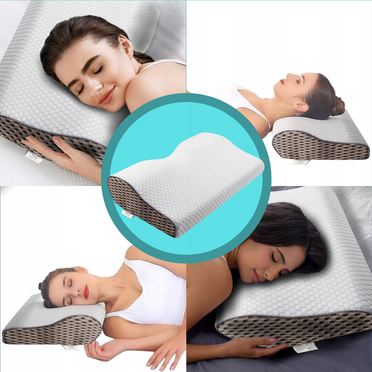 Ortopedinė pagalvė šoniniam ir pilvo miegui, profiliuota iš memory putų.