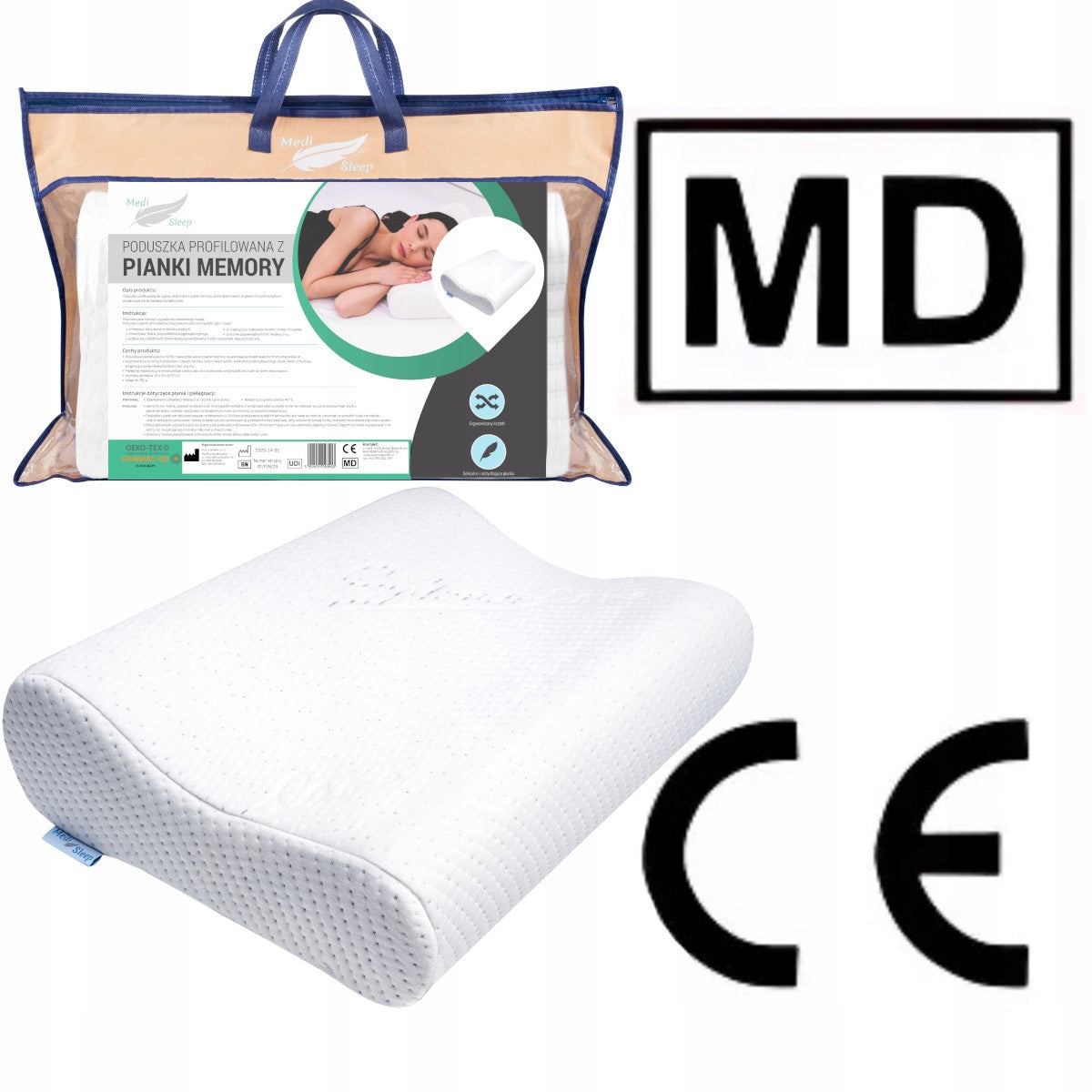Ortopedinė pagalvė šoniniam miegui, profiliuota, reikliems, su memory putomis
