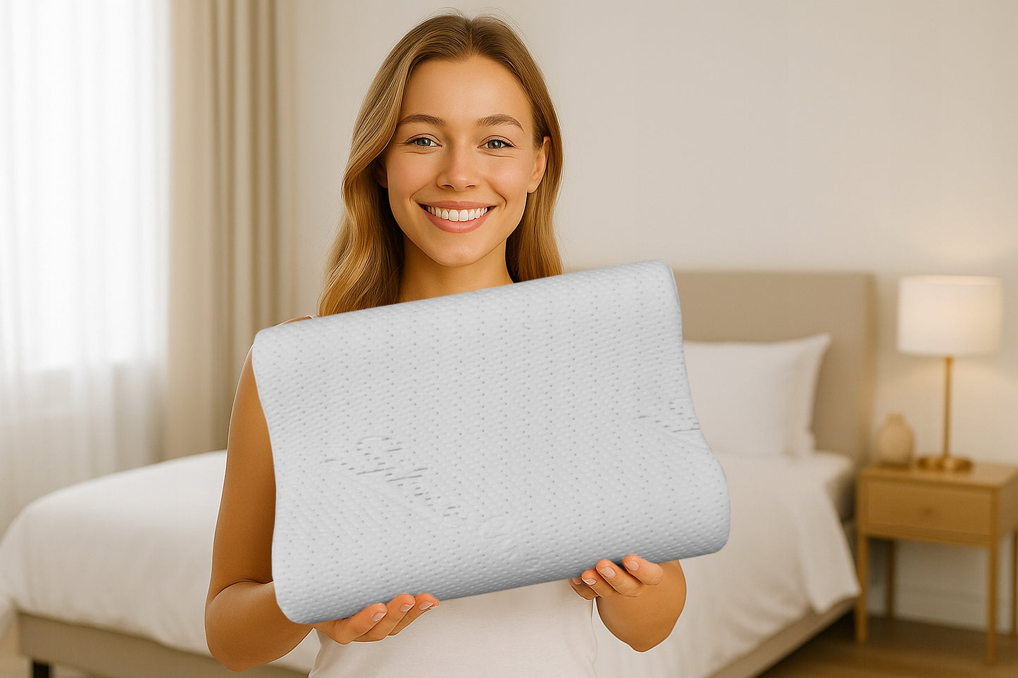 Ortopedinė pagalvė šoniniam miegui, profiliuota, reikliems, su memory putomis