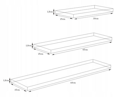 Sieninė baldų lentyna, pakabinama, 3 vnt. komplektas, Ąžuolas Kraft Baltas + kaiščiai