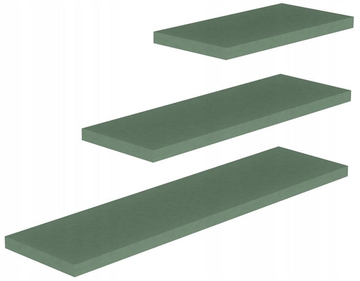 Sieninių baldų lentynų komplektas, 3 vnt., pakabinamos, dūminė žalia