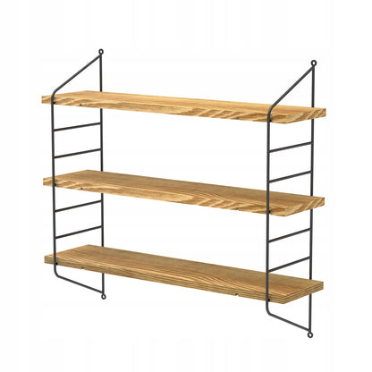 Juoda metalinė loft stiliaus kabanti lentyna svetainei ant sienos