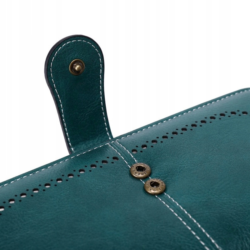 Moteriška odinė žalia piniginė su RFID, didelė, su spaude, užtrauktuku, dirželiu, rinkinys