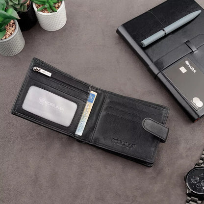 Vyriška odinė piniginė su užtrauktuku, monetų skyriumi, APSAUGA nuo vagysčių su RFID kortelėmis / KORUMA