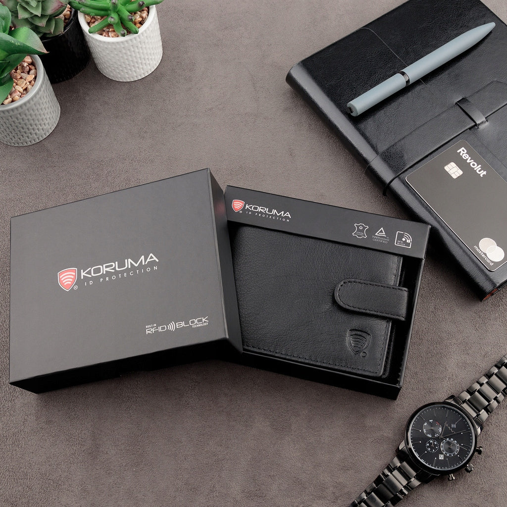 Vyriška odinė piniginė su užtrauktuku, monetų skyriumi, APSAUGA nuo vagysčių su RFID kortelėmis / KORUMA