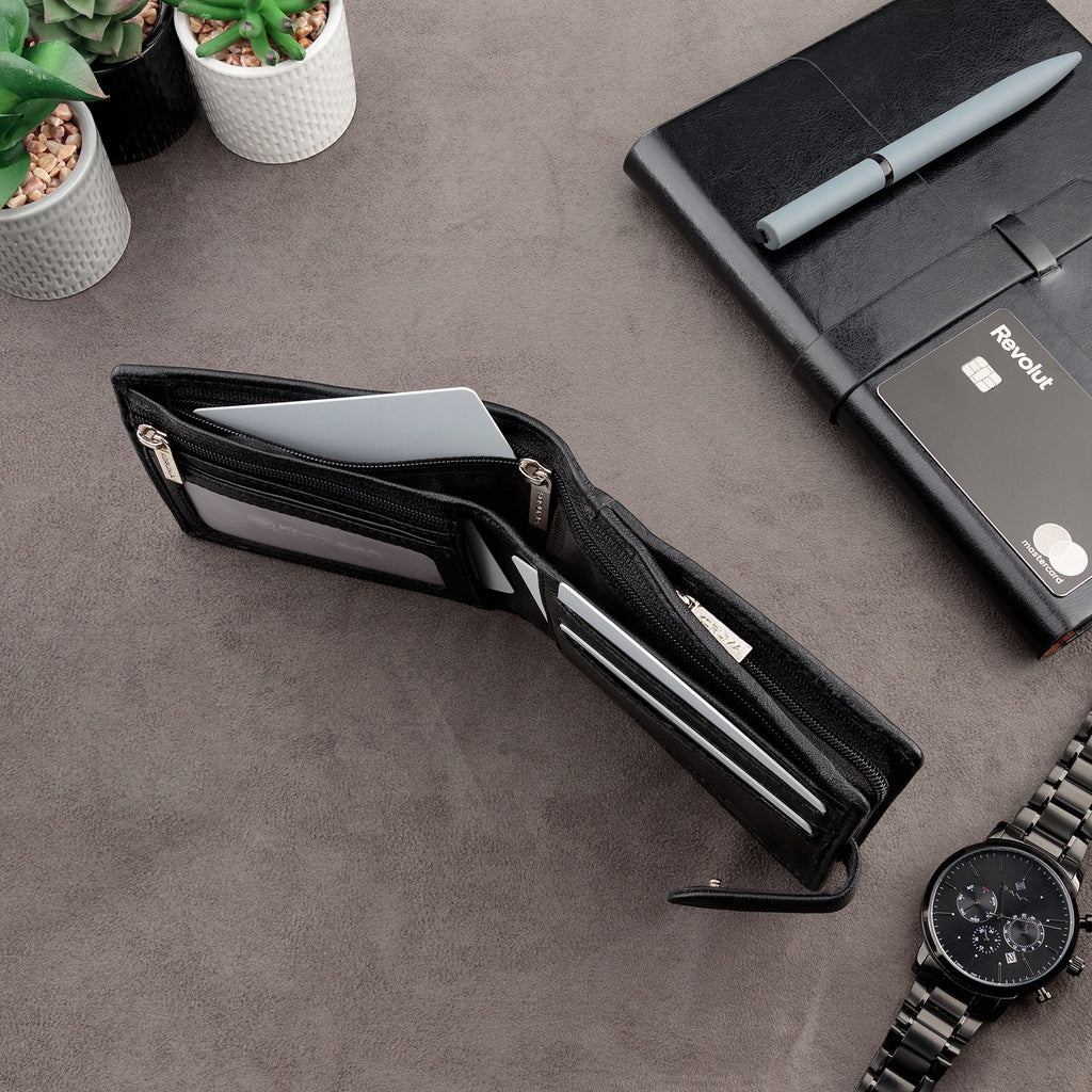 Vyriška odinė piniginė su užtrauktuku, monetų skyriumi, APSAUGA nuo vagysčių su RFID kortelėmis / KORUMA