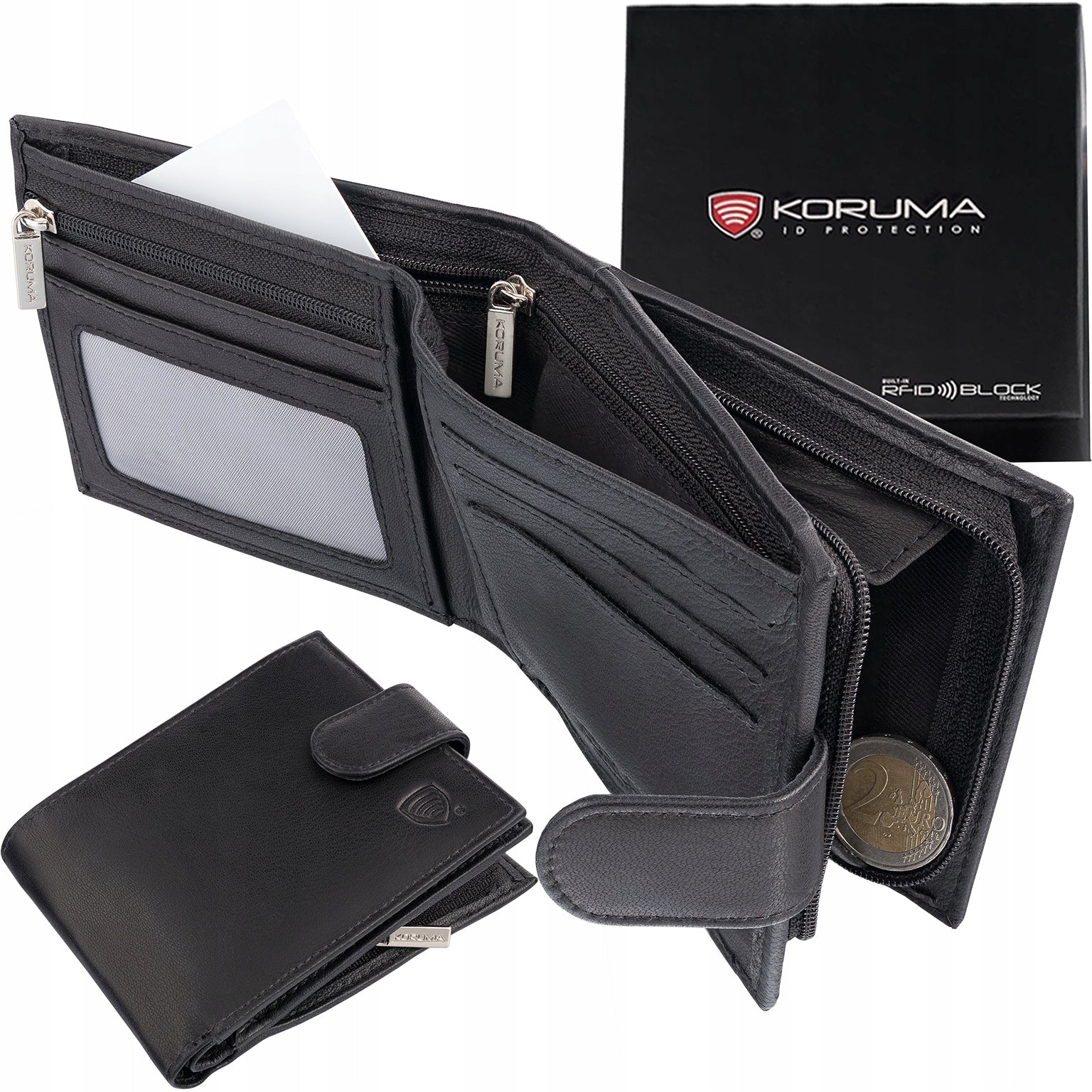Vyriška odinė piniginė su užtrauktuku, monetų skyriumi, APSAUGA nuo vagysčių su RFID kortelėmis / KORUMA