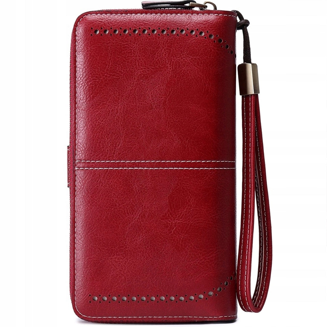 Raudona moteriška odinė piniginė – elegantiška, funkcionali, talpi, su RFID