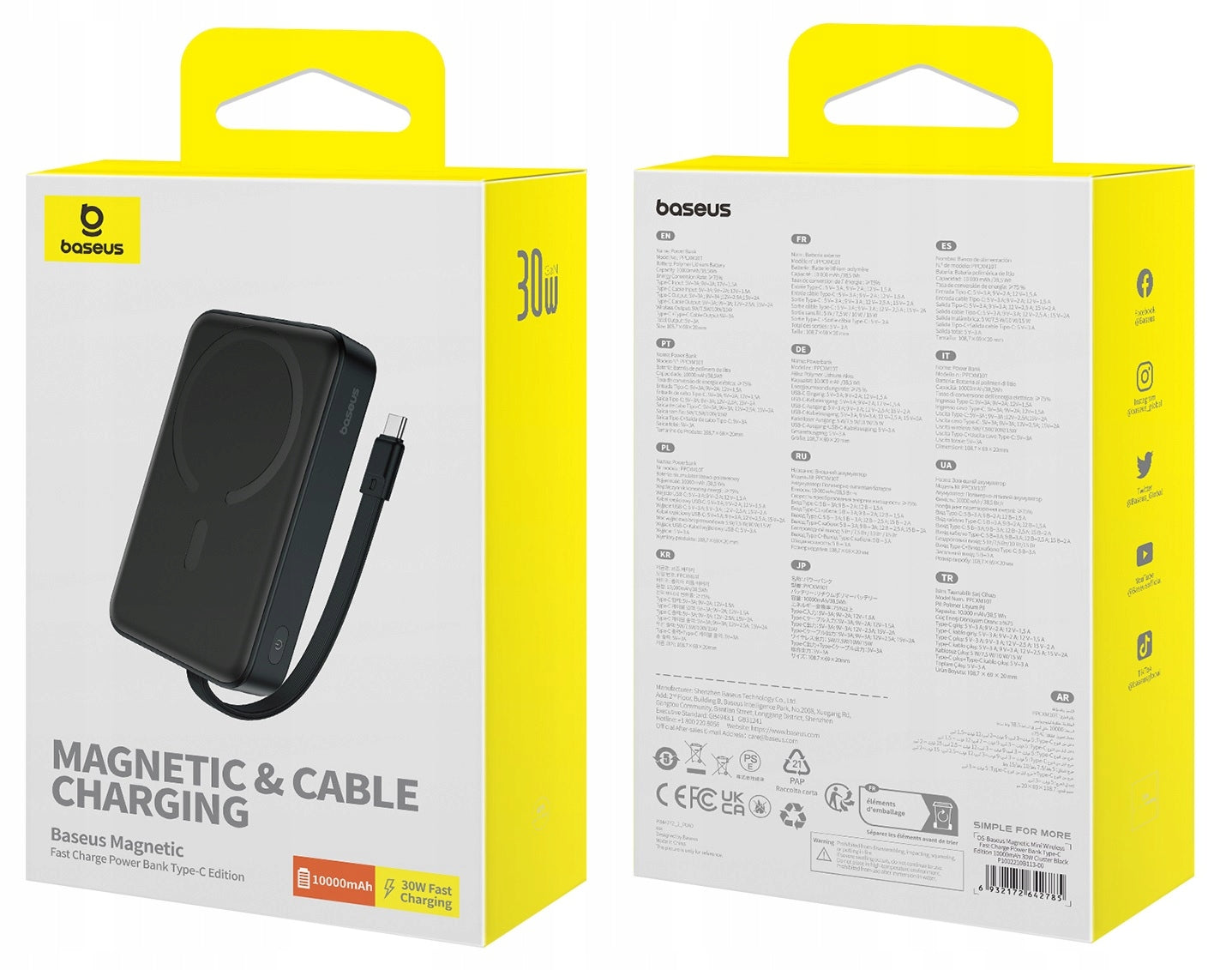 POWER BANK SU BASEUS KABELIU 10000MAH 30W USB-C MAGSAFE INDUKCINIS ĮKROVIMAS