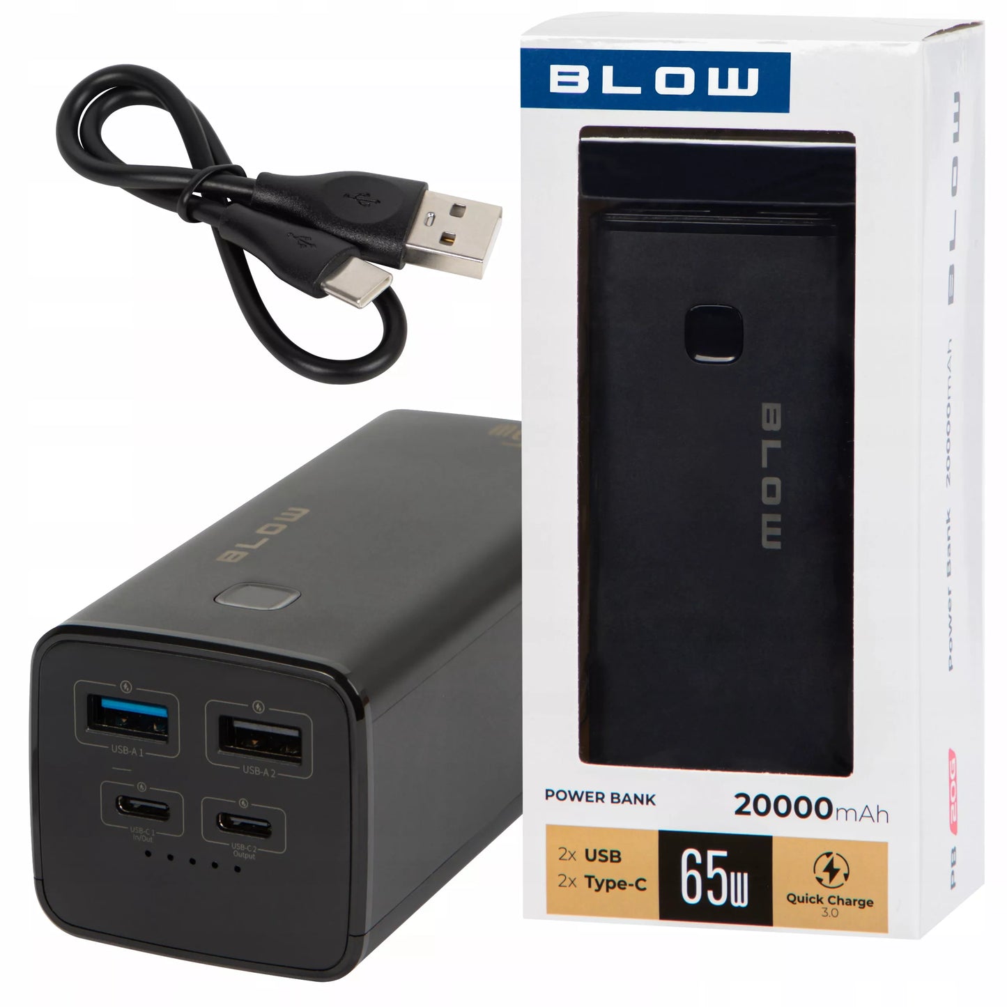 POWERBANK 20000 mAh 65W QC3.0 PD USB-C POWER BANK NEŠIOJAMAM KOMPIUTERIUI STIPRUS KELIONĖMS