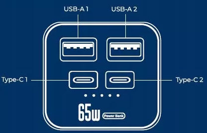 POWERBANK 20000 mAh 65W QC3.0 PD USB-C POWER BANK NEŠIOJAMAM KOMPIUTERIUI STIPRUS KELIONĖMS