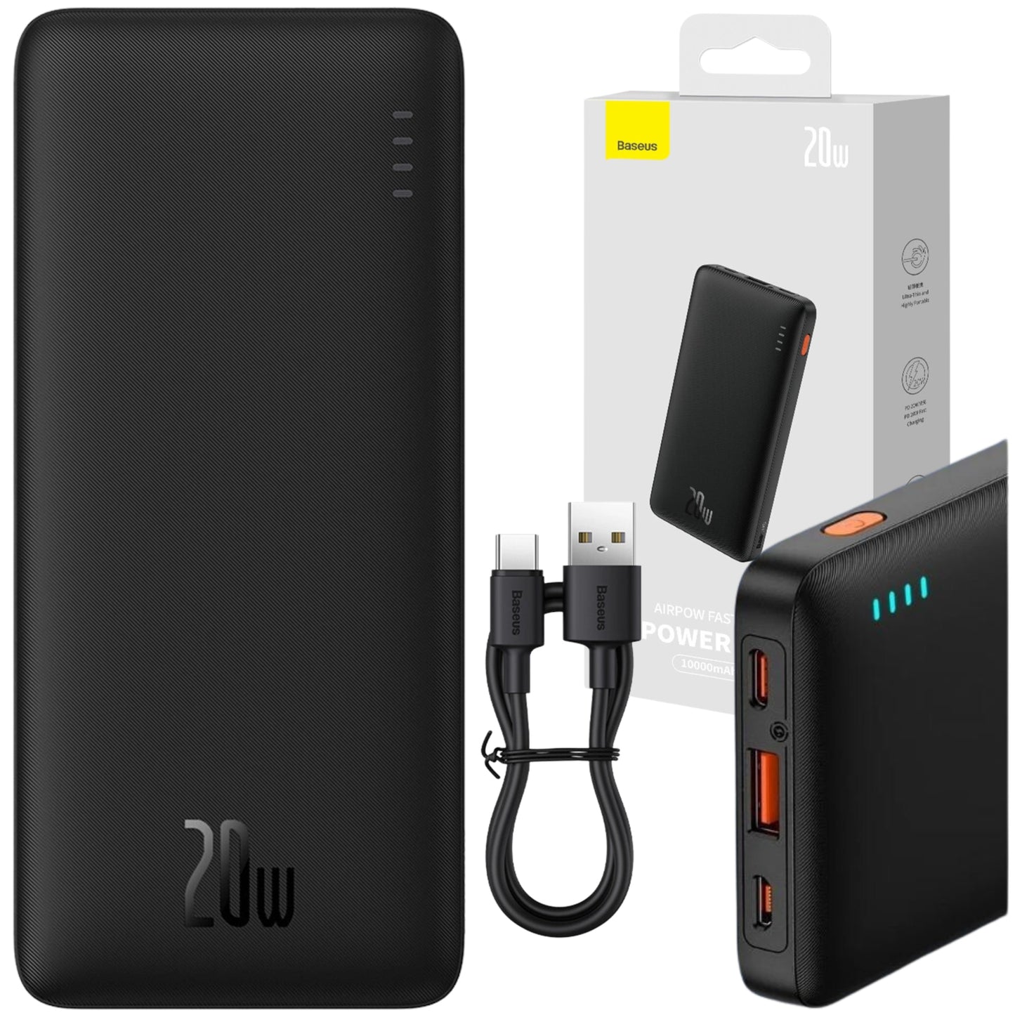 Powerbank BASEUS 10000 mAh USB USB-C Galingas 20W Greitas įkrovimas Kelioninis